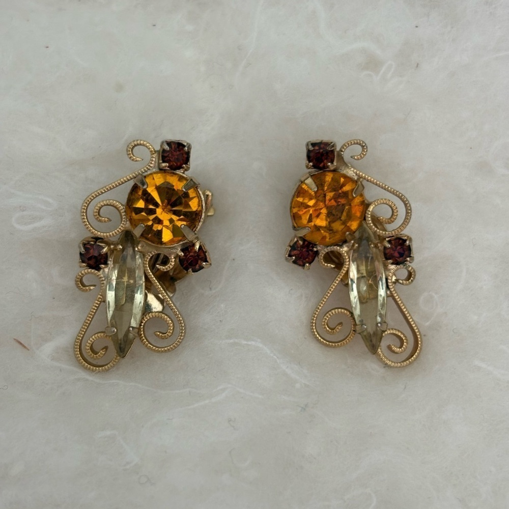 Vintage Brooch and Clip On Earrings Set Rhinestones - Picture 5 of 5
